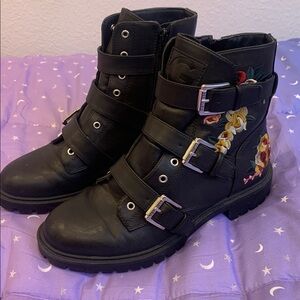 G by Guess Black Embroidered Buckle Boots